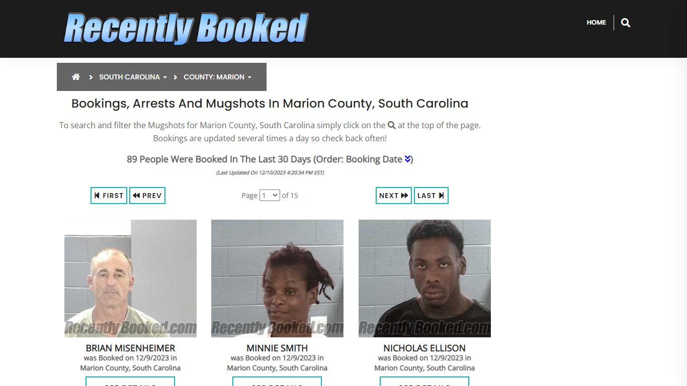 Bookings, Arrests and Mugshots in Marion County, South Carolina