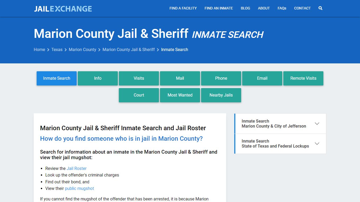 Inmate Search: Roster & Mugshots - Marion County Jail & Sheriff, TX